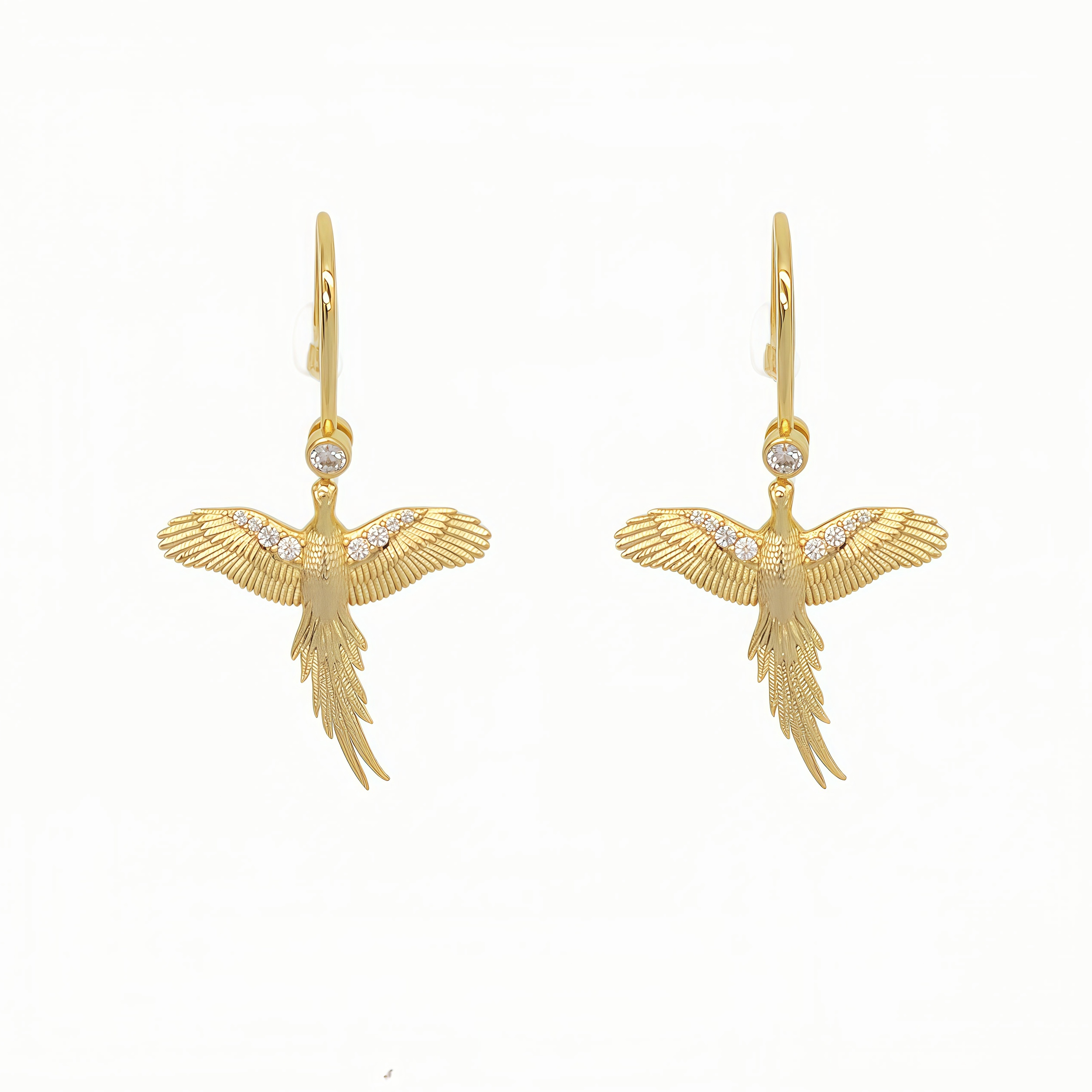 Gold and crystal pheasant bird drop earrings